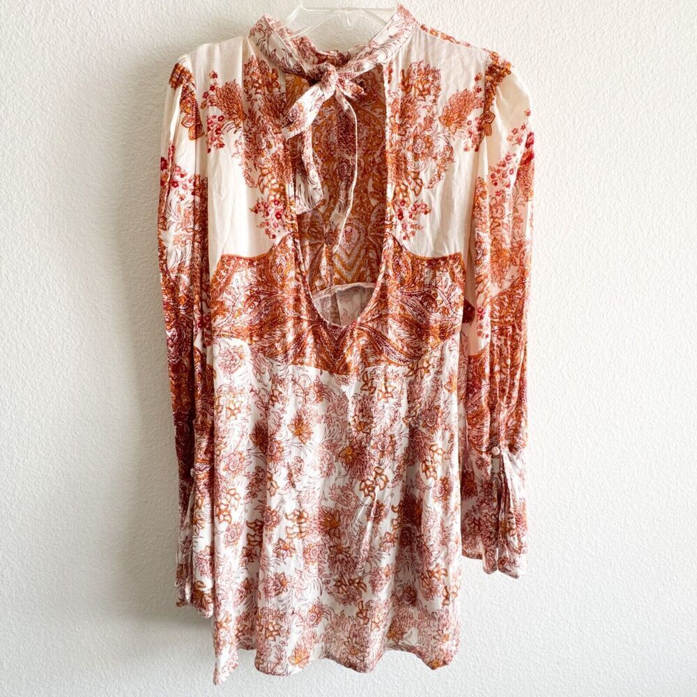 FREE PEOPLE Lady Luck Bell Sleeve Print Tunic or Mini Dress In Ivory Size XS - Picture 7 of 9